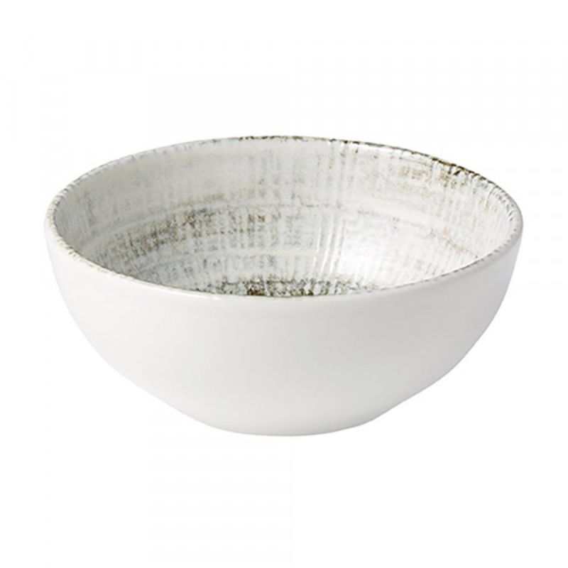 Set of 12 Bonna Odette deep bowls, 130 mm, elegant porcelain with rustic design, scratch-resistant, and durable for daily use.