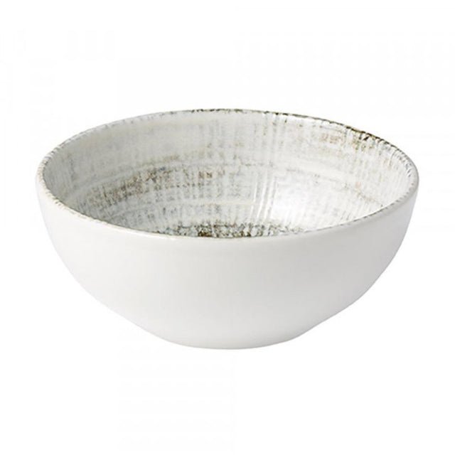 Set of 12 Bonna Odette deep bowls, 130 mm, elegant porcelain with rustic design, scratch-resistant, and durable for daily use.