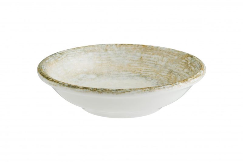 Set of 24 Bonna Patera round dishes, 90 mm, with unique handmade finish, chip-resistant, and dishwasher safe.