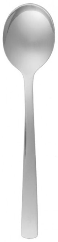 Set of 12 elegant stainless steel Amalfi soup spoons with a polished finish, perfect for enhancing dining experiences.