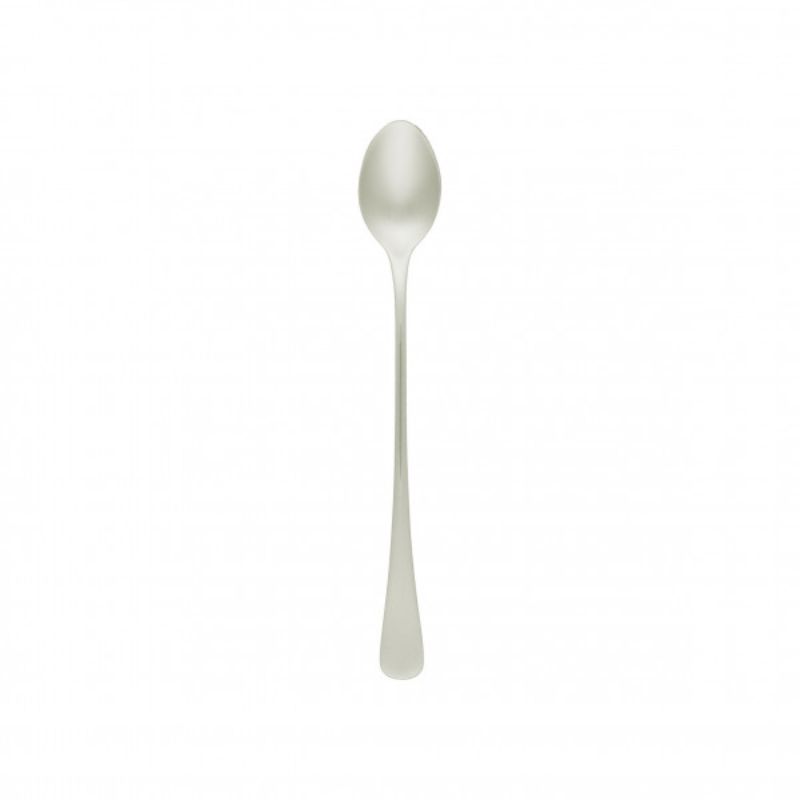 Set of 12 elegant stainless steel soda spoons with mirror finish and contoured handles, ideal for sodas and desserts.