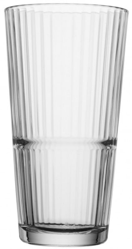 Set of 12 Pasabahce Grande-Sunray HiBall glasses, 460 ml, featuring a sophisticated ridged design for stylish entertaining.