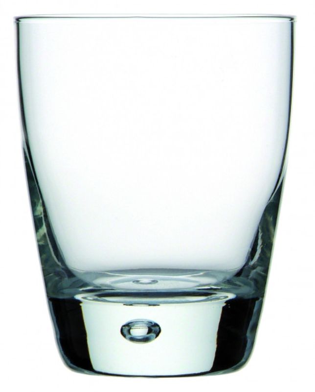 Set of 12 Bormioli Rocco Luna 260ml tumblers with minimalist design and unique bubble, perfect for any drink occasion.