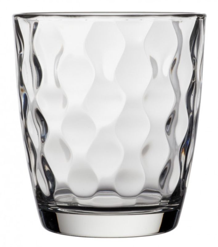 Set of 6 Bormioli Rocco Silk DOF glasses, 390ml, with a unique faceted design for elegant cocktail serving.