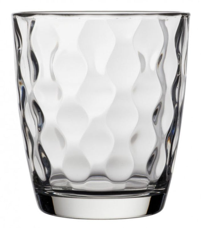 Set of 6 Bormioli Rocco Silk DOF glasses, 390ml, with a unique faceted design for elegant cocktail serving.