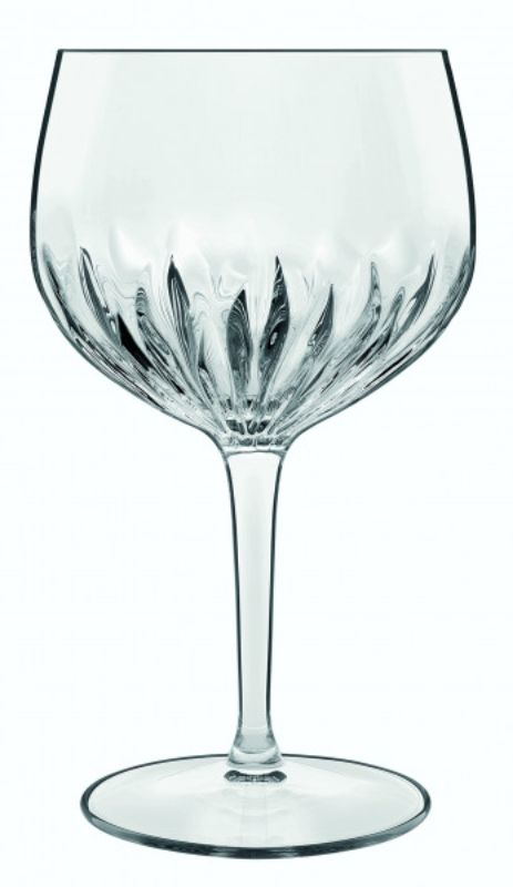 Set of 4 Luigi Bormioli Mixology gin goblets, crafted from lead-free crystal with embossed design for elegance and durability.