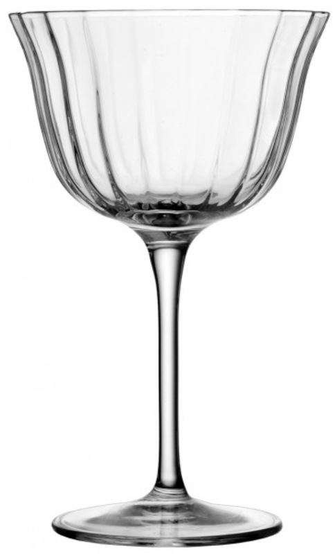 Set of 4 Luigi Bormioli Bach Fizz glasses, 260ml, featuring a faceted design in lead-free crystal for sparkling beverages.