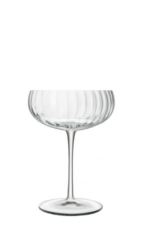 Luigi Bormioli Optica Champagne Set of 4: elegant ribbed design, durable crystal, perfect for toasting and celebrations.