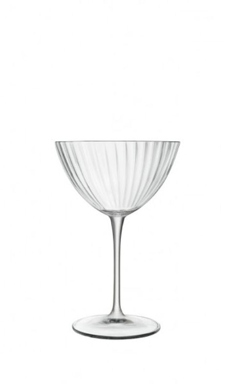 Set of 4 Luigi Bormioli Optica 220ml martini glasses with ribbed design, lead-free crystal, and durable construction.