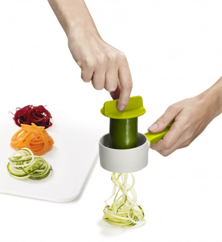 Joseph Joseph SpiroGo Compact Spiralizer in green, ideal for creating healthy vegetable noodles effortlessly.
