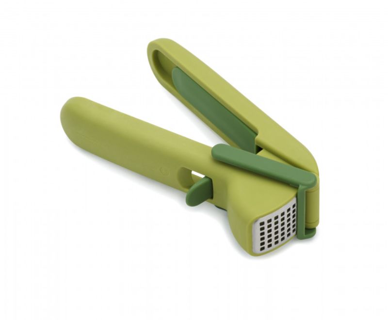 Joseph Joseph Cleanforce Garlic Press with easy-squeeze mechanism and built-in wiper for efficient garlic crushing and cleanup.