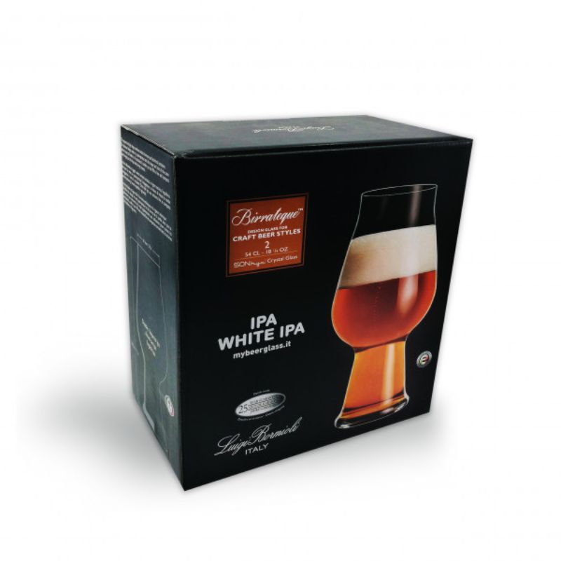 Set of 2 Luigi Bormioli Birrateque IPA glasses, 540ml, crafted from lead-free crystal for enhanced beer tasting experience.