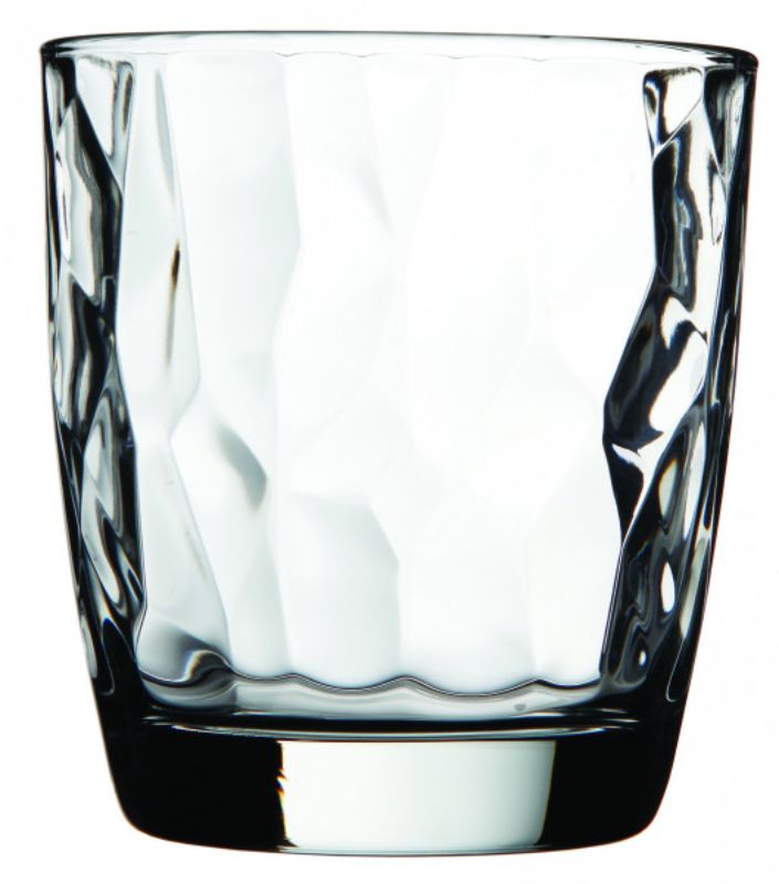 Set of 6 Bormioli Rocco Diamond DOF glasses, 300ml, with elegant diamond pattern for cocktails and whiskey.