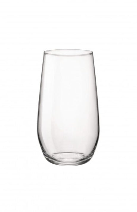 Set of 6 Bormioli Rocco Electra HiBall glasses, 390ml capacity, lead-free crystal with elegant design for cocktails and juices.
