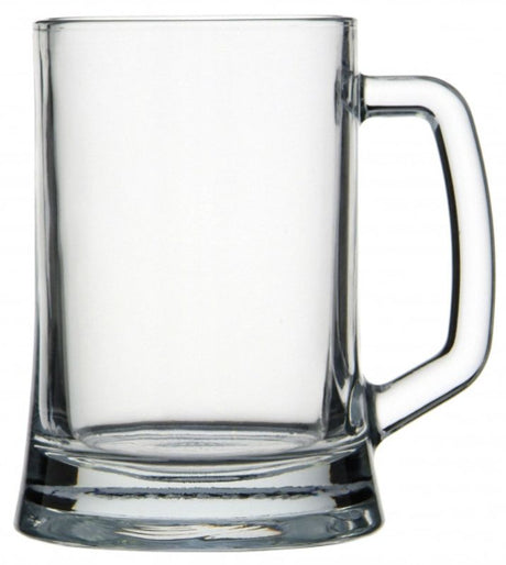 Set of 12 Pasabahce Munich Beer Mugs, 500ml, crafted from durable glass for elegant sipping and social gatherings.