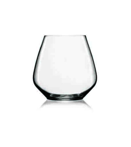 Set of 6 Luigi Bormioli Atelier stemless Pinot glasses, crafted from lead-free crystal for enhanced aroma and durability.