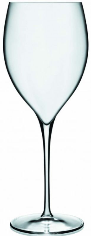 Elegant set of 4 Luigi Bormioli Magnifico wine glasses, 590ml, showcasing brilliant transparency and luxurious design.