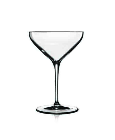 Set of 6 elegant Luigi Bormioli Atelier 300ml cocktail glasses, featuring angular designs and premium lead-free crystal.