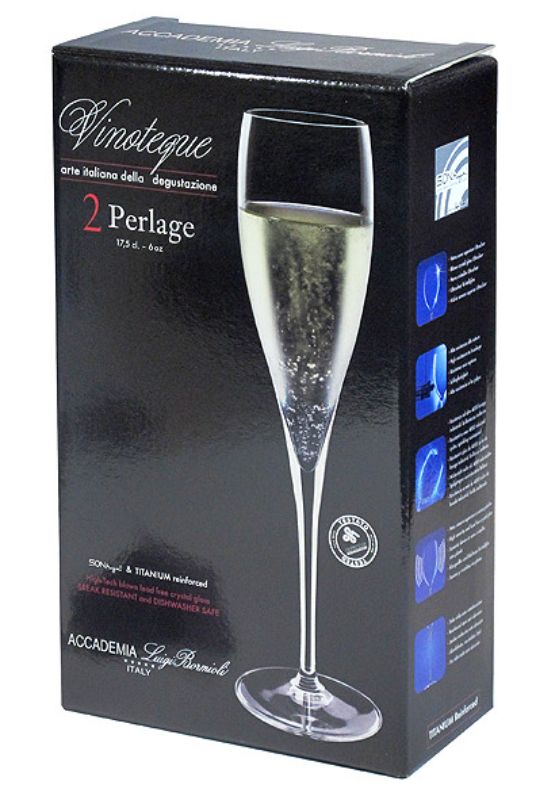Set of 2 Luigi Bormioli Vinoteque flutes, 175ml, crafted from lead-free crystal for elegant sparkling wine enjoyment.