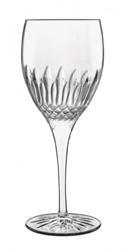 Set of 4 Luigi Bormioli Diamante Riesling glasses, 380ml, crafted from lead-free crystal with titanium-reinforced stems.