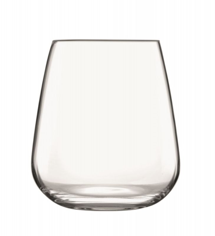 Set of 4 Luigi Bormioli Talismano 450ml double old fashioned glasses, crafted from lead-free crystal with unique geometric design.