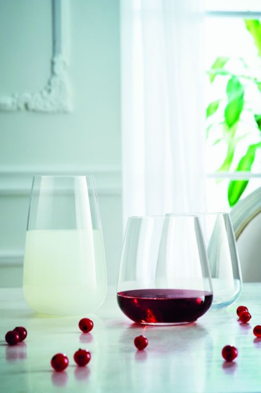 Set of 4 Luigi Bormioli Talismano 450ml crystal glasses with geometric design, ideal for wine tasting and dining.