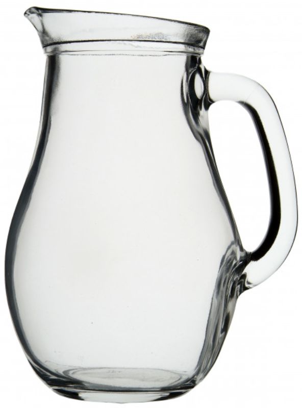Set of 6 Pasabahce Bistro Jugs, 1 litre each, elegant glass design for serving beverages at gatherings.