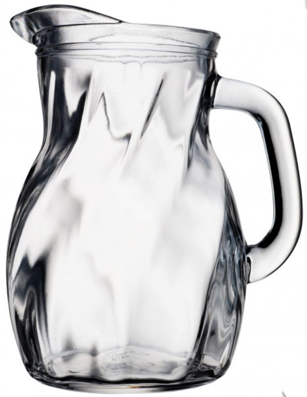 Set of 6 elegant 1-litre glass jugs with unique twist design, perfect for serving beverages at any gathering.