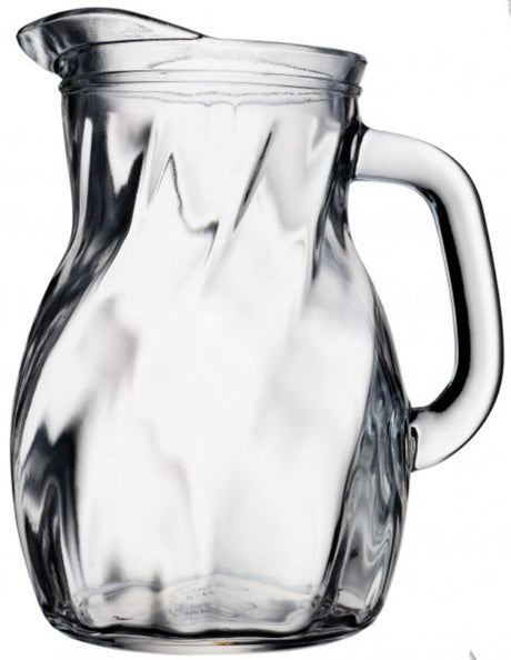 Set of 6 elegant 1-litre glass jugs with unique twist design, perfect for serving beverages at any gathering.