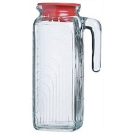 Set of 6 Bormioli Rocco Milka jugs with lids, 1.2Lt, stylish beverage storage for fridge and spills-free pouring.