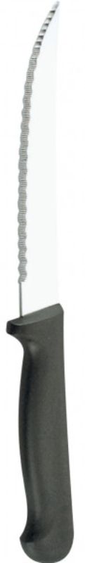 Set of 12 sleek black handle steak knives with pointed tips, perfect for effortless meat slicing and elegant dining.