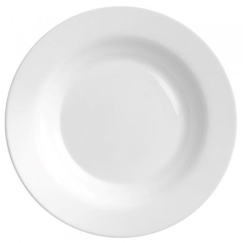 Elegant Bormioli Rocco Gusto Pasta Plate set of 12, 49cm, crafted from durable tempered opal glass, perfect for gourmet dining.