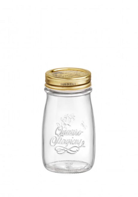Set of 12 Bormioli Rocco 200ml glass bottles for stylish canning and storage of sauces, jams, and beverages.