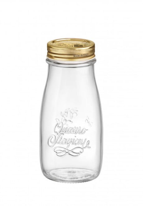 Set of 12 elegant Bormioli Rocco 400ml glass bottles for storing homemade preserves, sauces, and beverages.