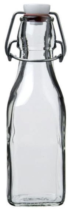 Set of 28 Bormioli Rocco 250ml swing bottles made from durable, BPA-free glass for eco-friendly hydration.