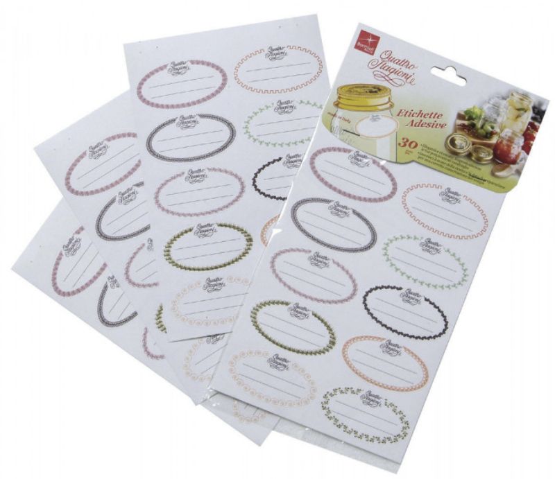 Set of 30 vintage-style adhesive stickers for personalizing home-canned jars, ideal for jams and preserves.