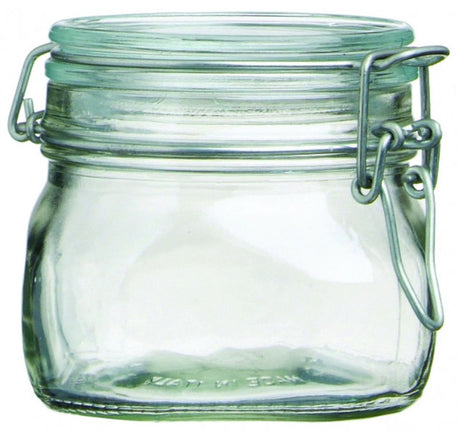 Set of 12 Bormioli Rocco Fido 500ml jars with airtight seal for food preservation and stylish kitchen storage.