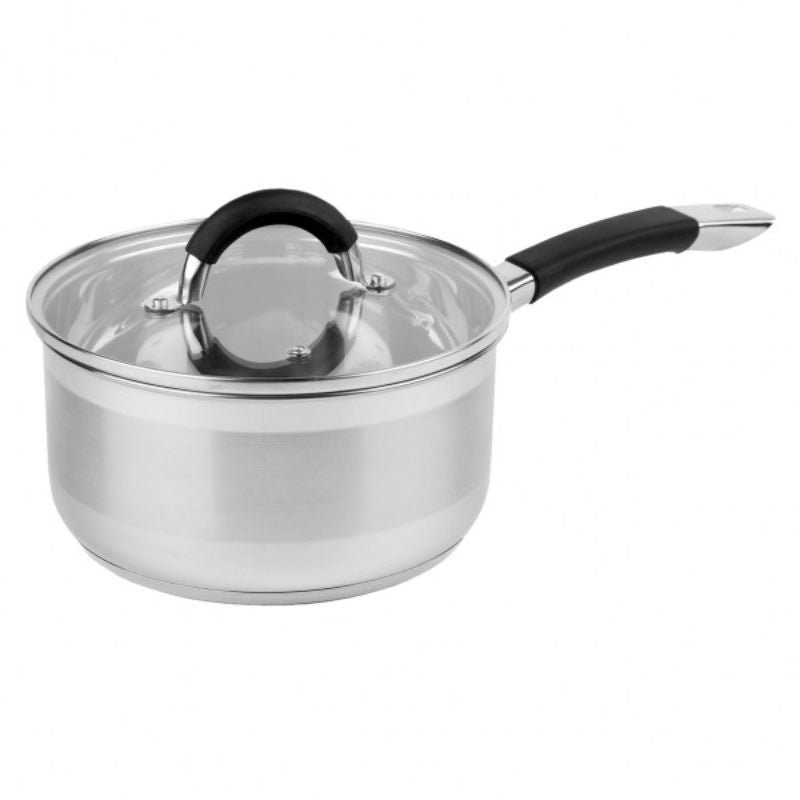 Wiltshire Supreme 20cm Saucepan: durable stainless steel, silicone handle, glass lid, ideal for soups and sauces.