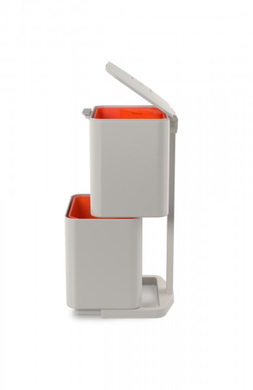 Joseph Joseph Totem Max 60-litre bin in Stone, featuring dual compartments for effective waste and recycling management.