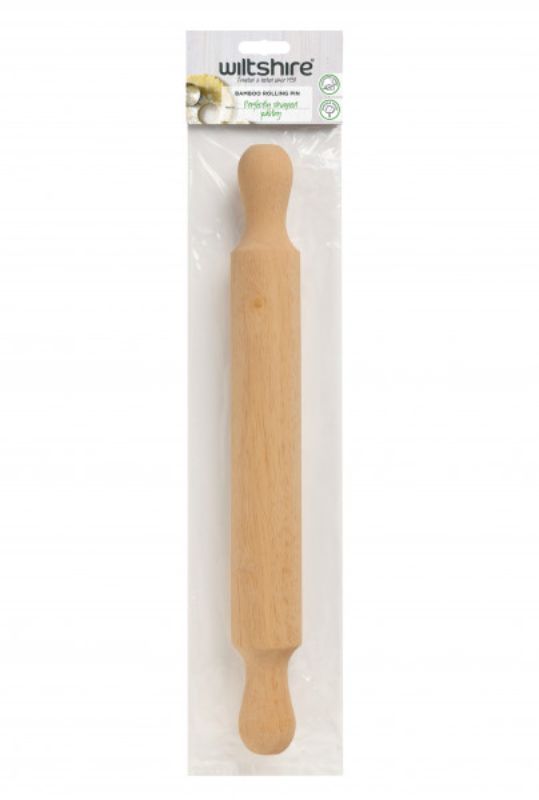 Wiltshire Bamboo Rolling Pin: eco-friendly, sturdy tool for effortless baking with comfortable handles and a 38cm length.