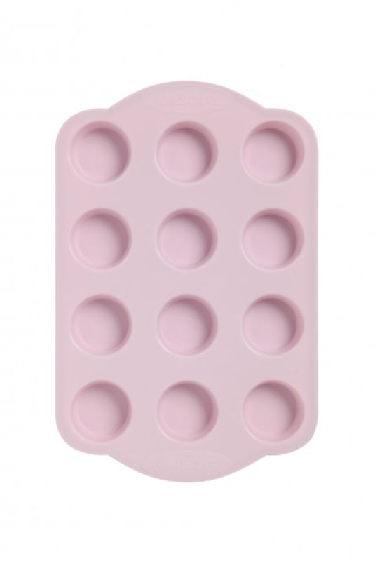 Wiltshire Flexible Mini Muffin Pan featuring 12 cups for hassle-free baking of mini muffins and snacks, non-stick and easy to store.