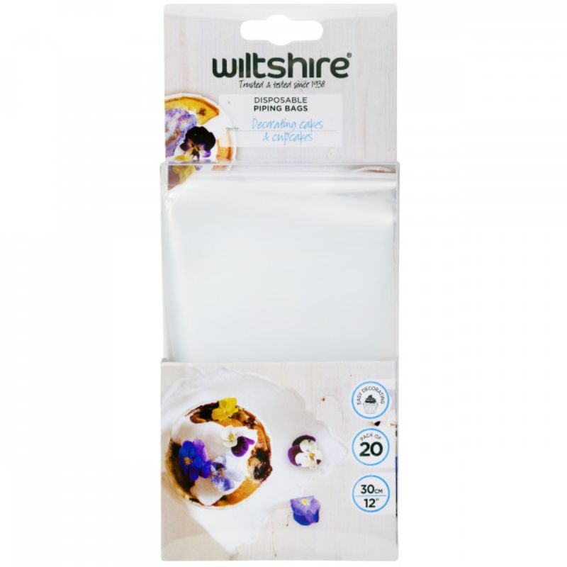 Wiltshire 20-pack piping bags for precise baking and decorating, made from food-safe plastic for ease and control.