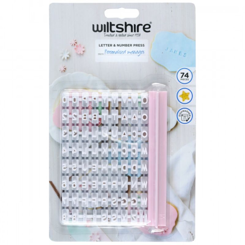 Steel letter press set for decorating cookies and candies with personalized messages, ideal for bakers of all skill levels.