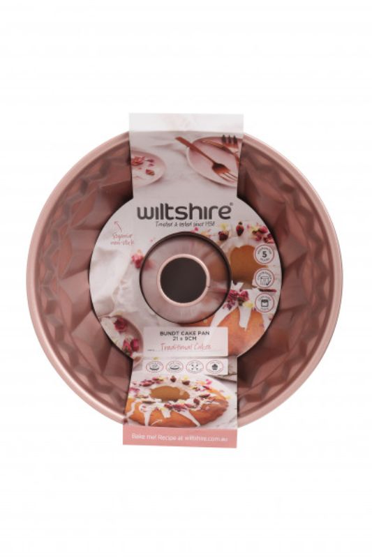 Wiltshire Rose Gold Bundt Pan, 21cm x 9cm, non-stick, elegant design for perfect baking results and easy cleanup.