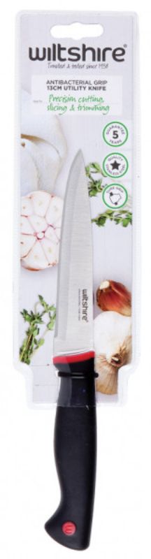 Wiltshire 13cm utility knife with soft touch anti-bacterial handle for precision cutting and comfort in the kitchen.