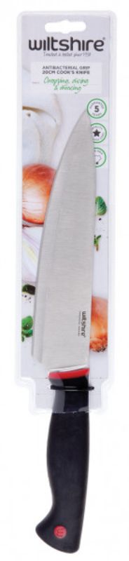 Wiltshire Soft Touch Cook's Knife 20cm with anti-bacterial handle for comfort and superior cutting performance.