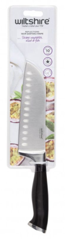 Wiltshire Reflections Santoku Knife 15cm, stainless steel, ergonomic handle, designed for precision slicing and dicing.