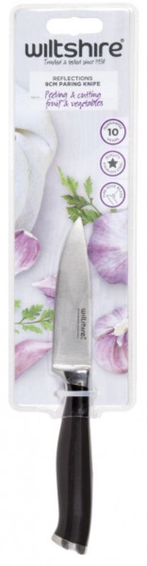 Wiltshire Reflections 9cm parer knife with stainless steel blade and ergonomic handle, ideal for precise peeling and cutting.