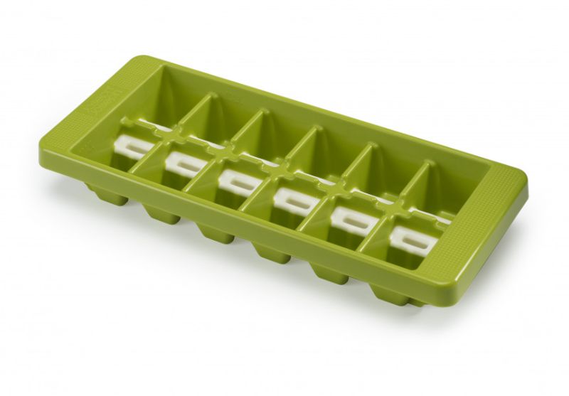 Joseph Joseph Quicksnap Plus Green ice tray with flexible lid for easy stacking and innovative switch mechanism for dispensing ice cubes.