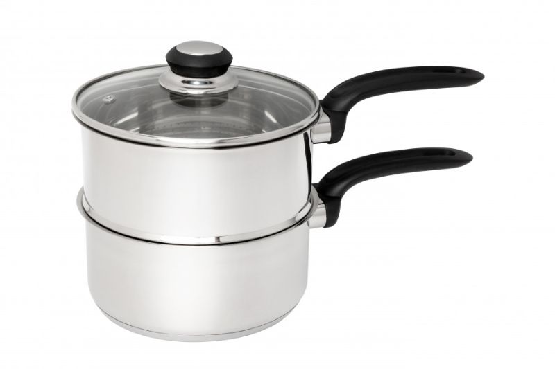 Wiltshire Classic Steam Set 18cm: stainless steel saucepan with glass lid, spoon rest, and induction-compatible design.